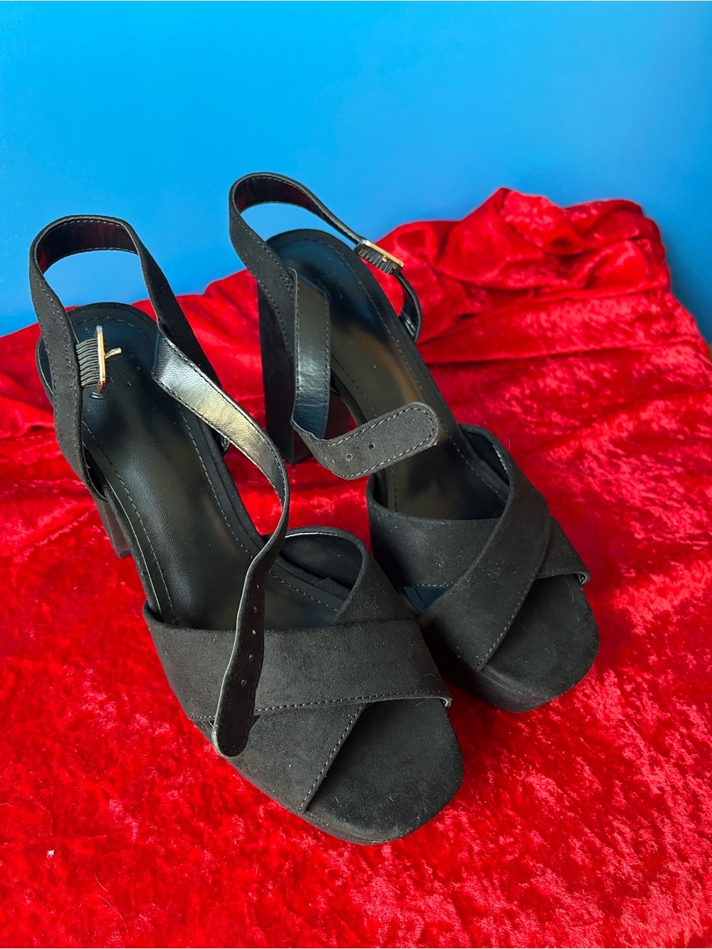 Just Fab Women’s Black Suede Platform Slingback Heels